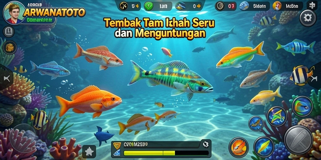 Tangkapan layar utama ARWANATOTO dengan aksi tembak ikan yang seru.
