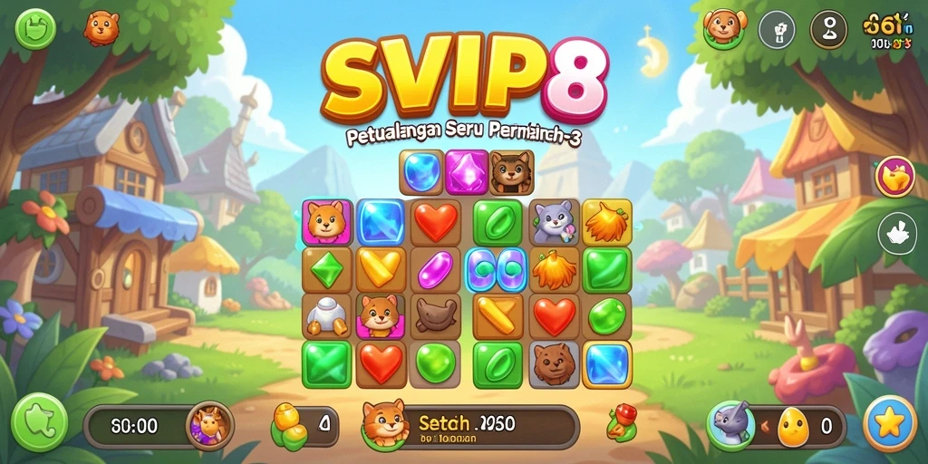 Screenshot menampilkan gameplay seru dari SVIP8 saat menyelesaikan level Match-3.