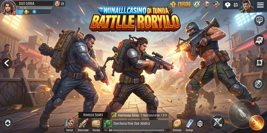 Screenshot gameplay WINALLCASINO yang menunjukkan aksi Battle Royale yang intens.